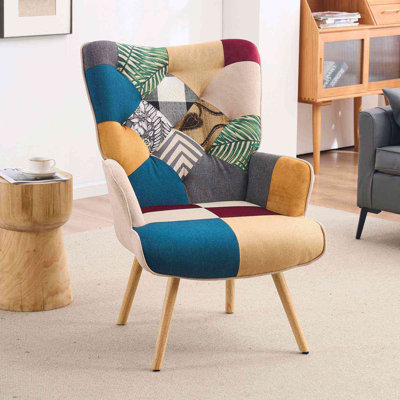 George Oliver Heidegard Accent Chair Modern High Back Arm Chair Colourful Patchwork Reading Chairs for Bedroom Reviews Wayfair Canada